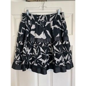 Y2K Zara Basic Womens Size Large Black White Midi Skirt Cotton Silk Lined Zip